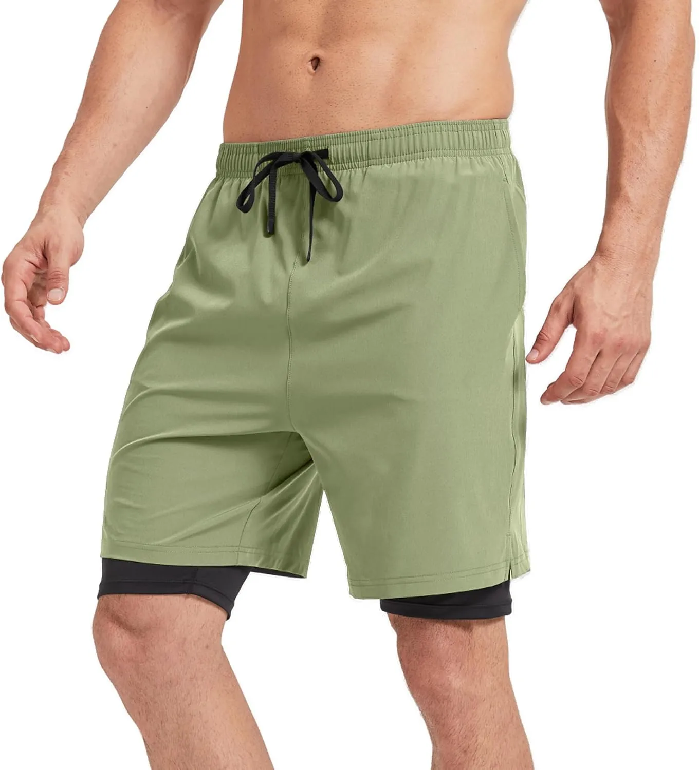 Men's 2-in-1 Athletic Running Shorts 7" Dry Fit Workout Gym Outdoor Sports Wear with Multiple Pockets Training Short