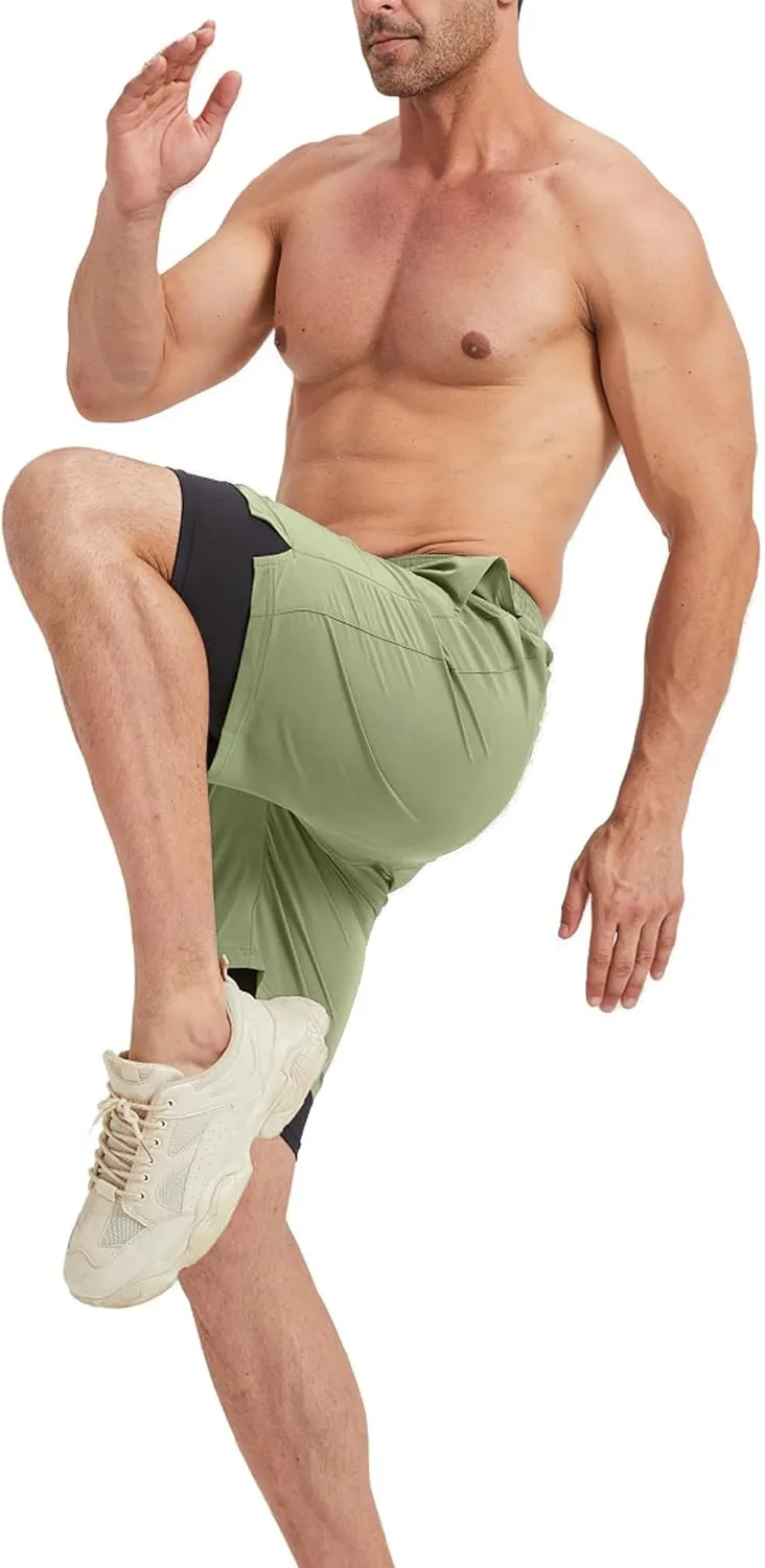 Men's 2-in-1 Athletic Running Shorts 7" Dry Fit Workout Gym Outdoor Sports Wear with Multiple Pockets Training Short