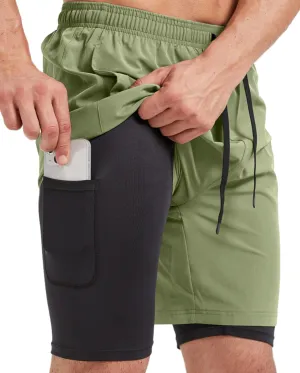 Men's 2-in-1 Athletic Running Shorts 7" Dry Fit Workout Gym Outdoor Sports Wear with Multiple Pockets Training Short