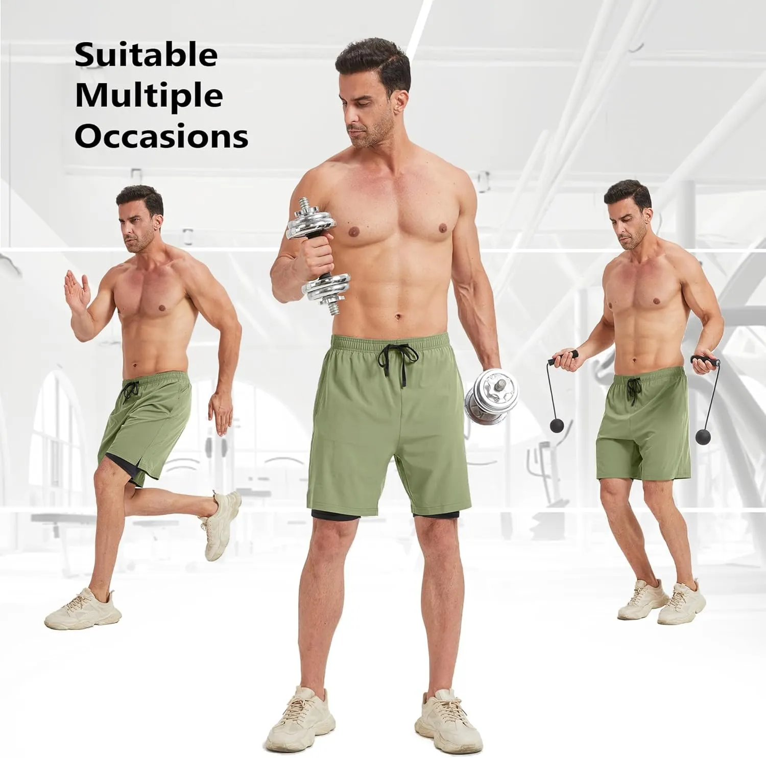 Men's 2-in-1 Athletic Running Shorts 7" Dry Fit Workout Gym Outdoor Sports Wear with Multiple Pockets Training Short