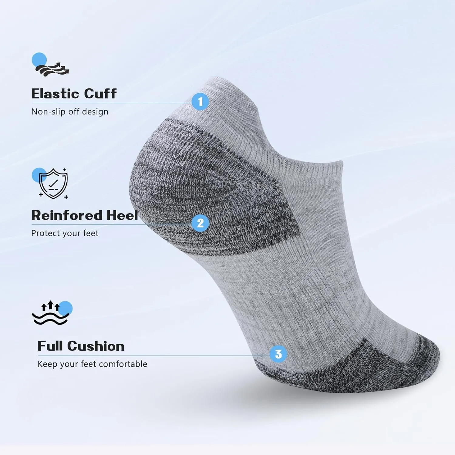 Mens Ankle Running Socks Cushioned Athletic Low Cut Short Socks for Men 5 Pack