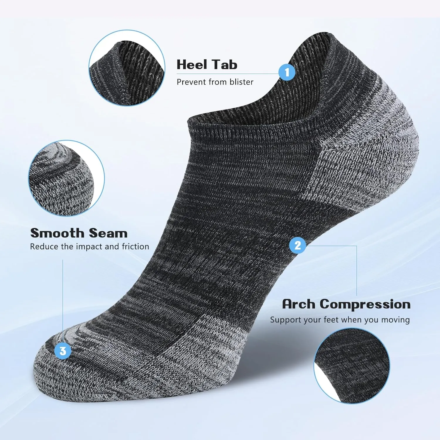 Mens Ankle Running Socks Cushioned Athletic Low Cut Short Socks for Men 5 Pack