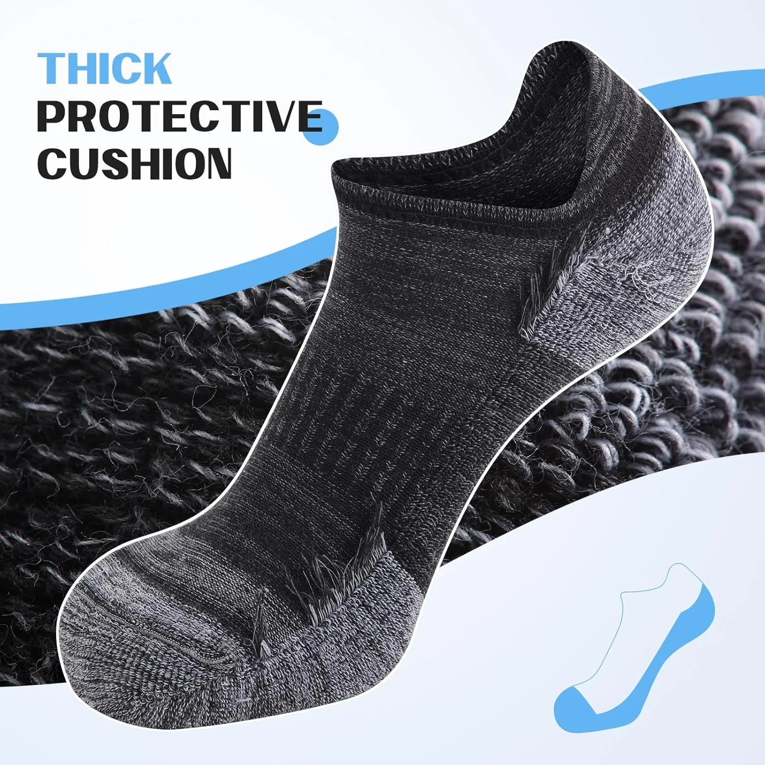 Mens Ankle Running Socks Cushioned Athletic Low Cut Short Socks for Men 5 Pack