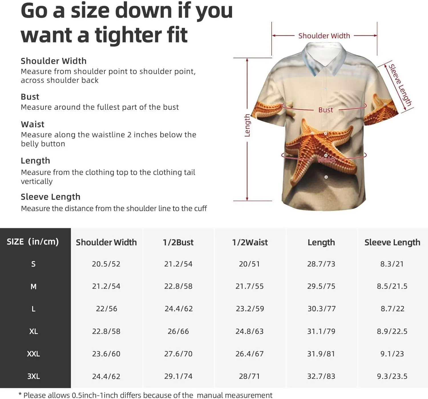 Men's Hawaiian Shirt Starfish On The Sand Beach Landscape Short Sleeve Button Down Tropical Holiday Beach Vacation Shirt