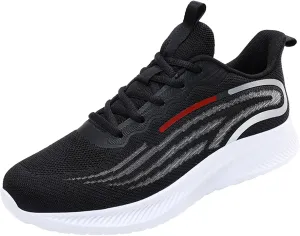 Mens Non Slip Arch Support Walking Sneakers Lightweight Breathable Mesh Slip on Cushion Running Shoes Athletic Gym Tennis Shoes for Men All Day Comfort Work Footwear Black