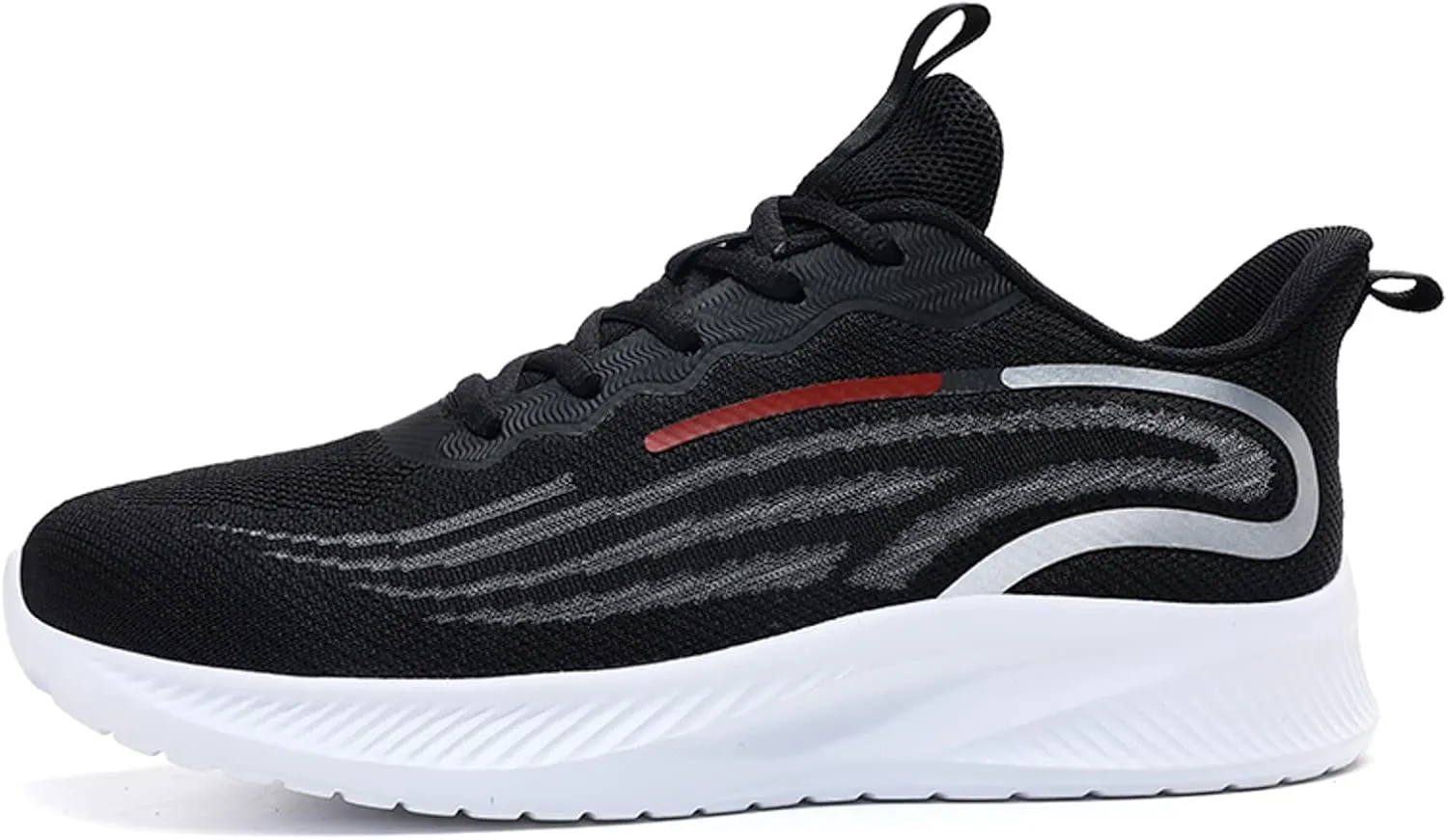 Mens Non Slip Arch Support Walking Sneakers Lightweight Breathable Mesh Slip on Cushion Running Shoes Athletic Gym Tennis Shoes for Men All Day Comfort Work Footwear Black
