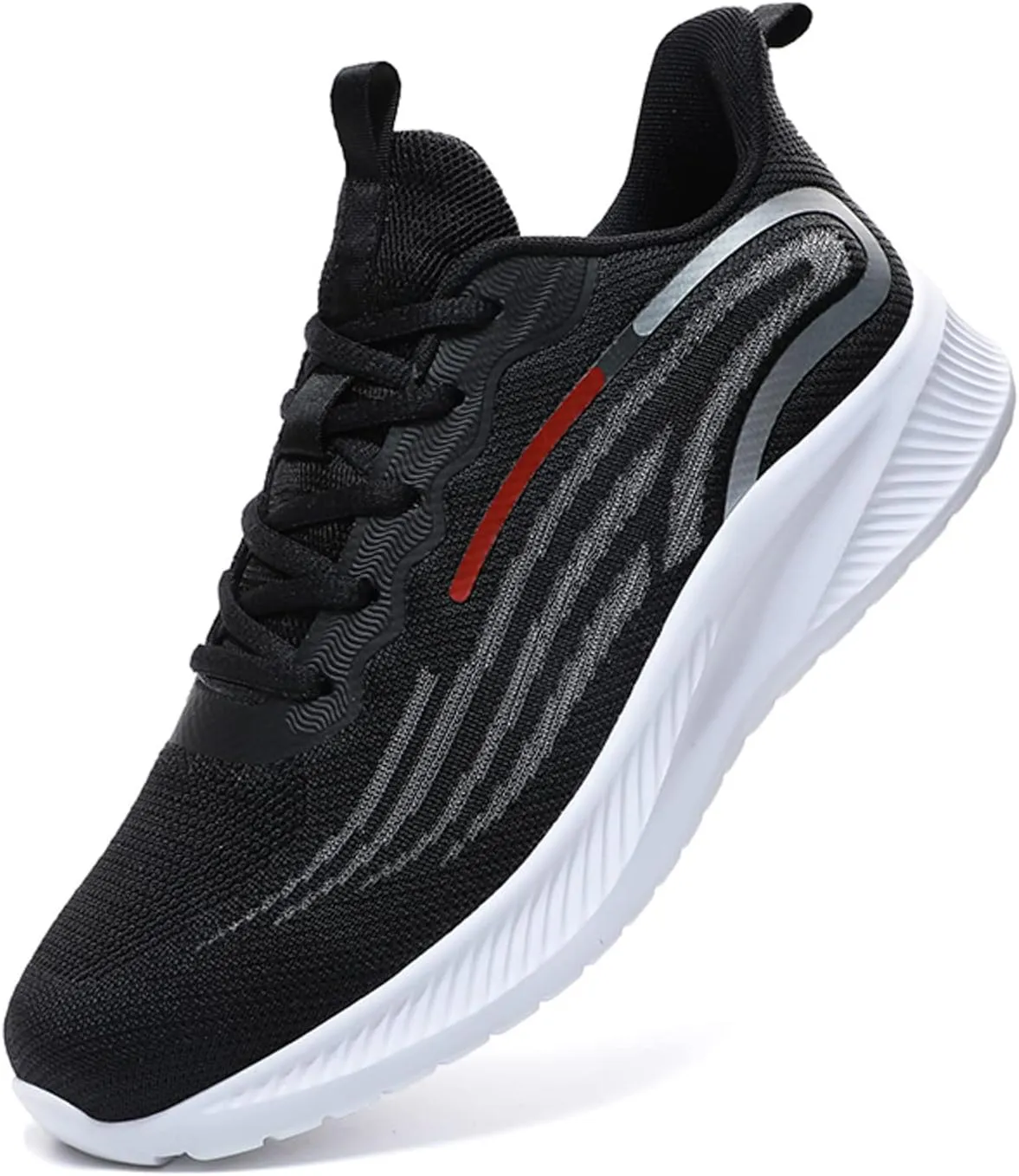 Mens Non Slip Arch Support Walking Sneakers Lightweight Breathable Mesh Slip on Cushion Running Shoes Athletic Gym Tennis Shoes for Men All Day Comfort Work Footwear Black