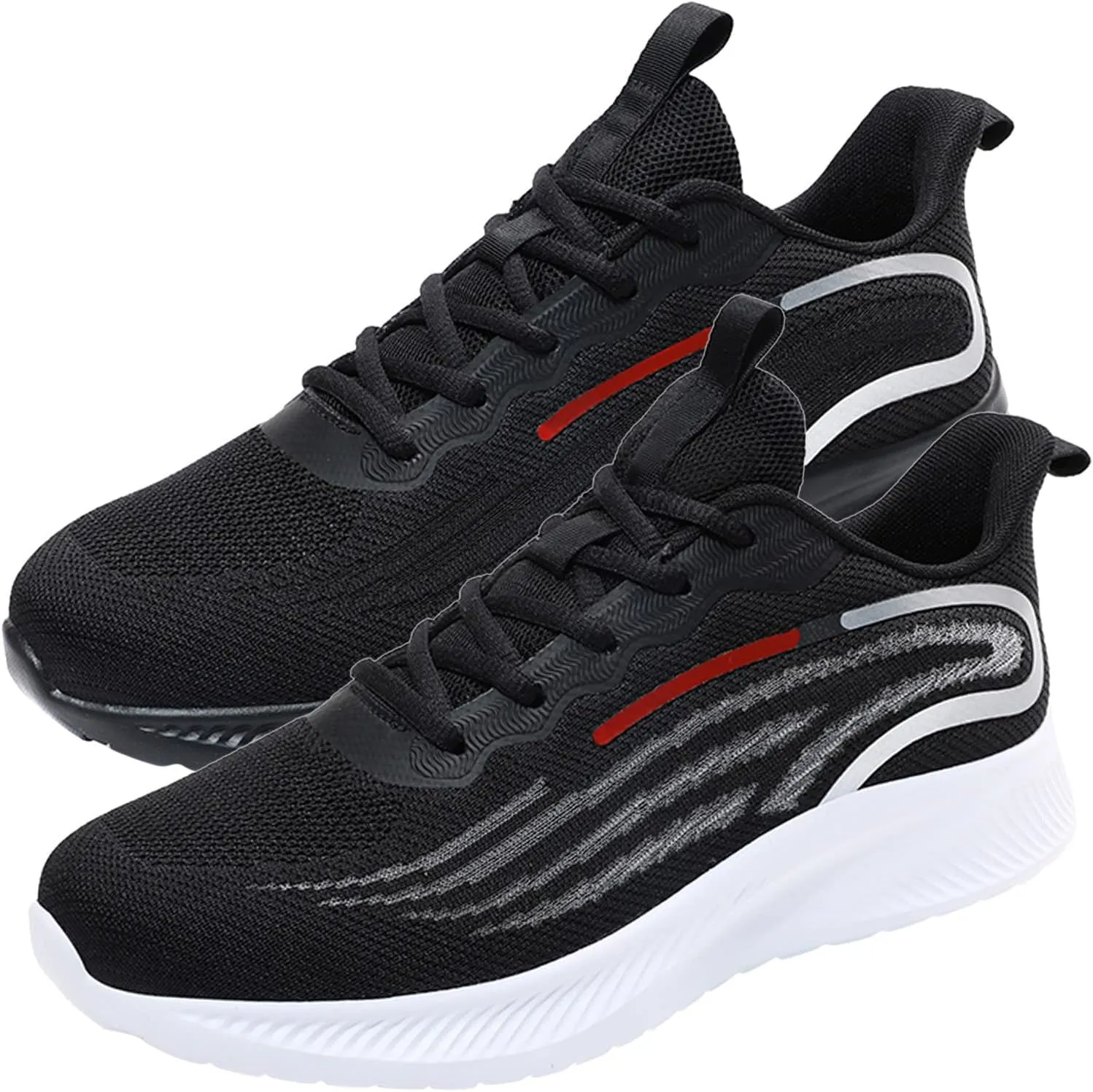 Mens Non Slip Arch Support Walking Sneakers Lightweight Breathable Mesh Slip on Cushion Running Shoes Athletic Gym Tennis Shoes for Men All Day Comfort Work Footwear Black