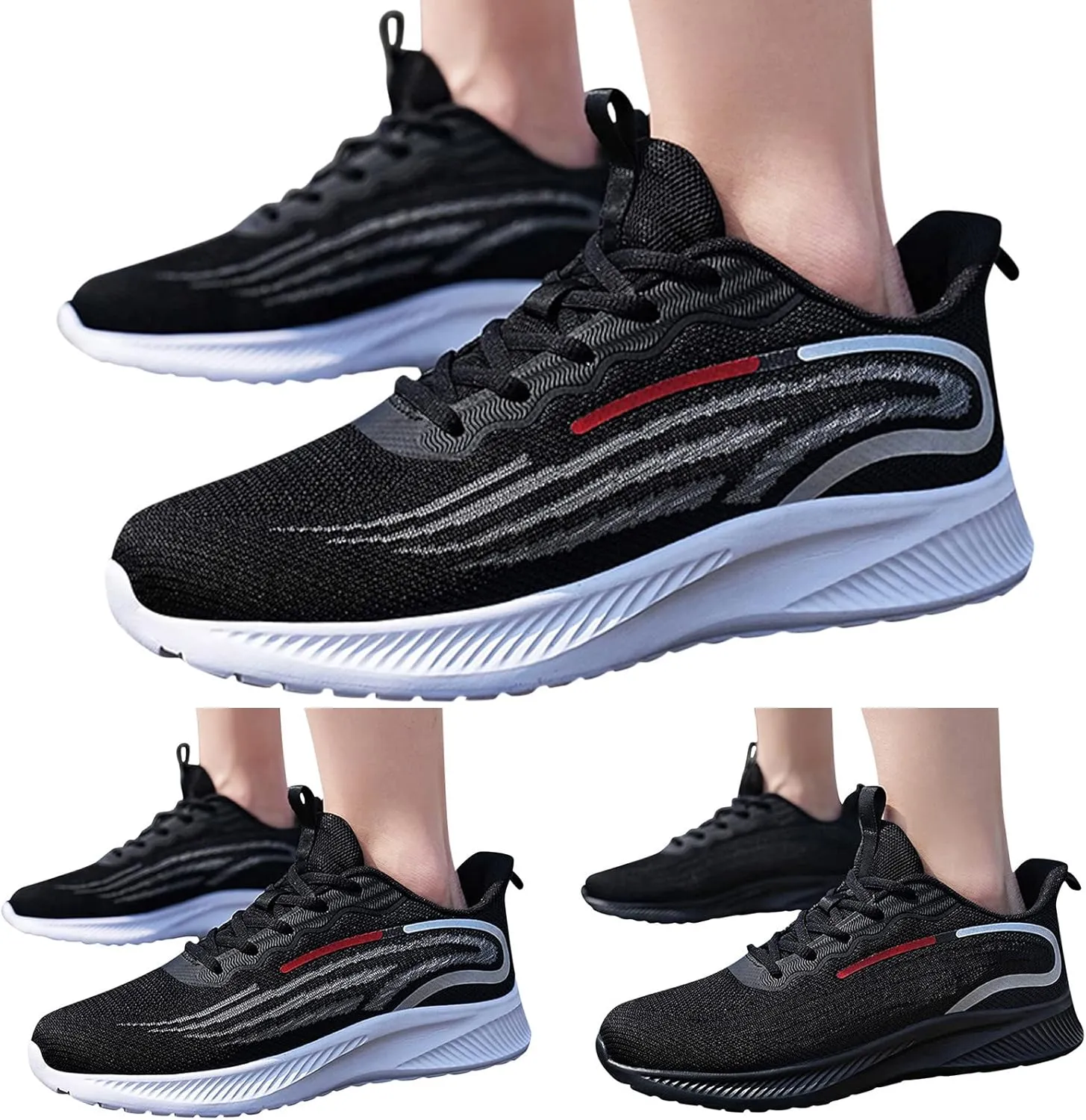 Mens Non Slip Arch Support Walking Sneakers Lightweight Breathable Mesh Slip on Cushion Running Shoes Athletic Gym Tennis Shoes for Men All Day Comfort Work Footwear Black