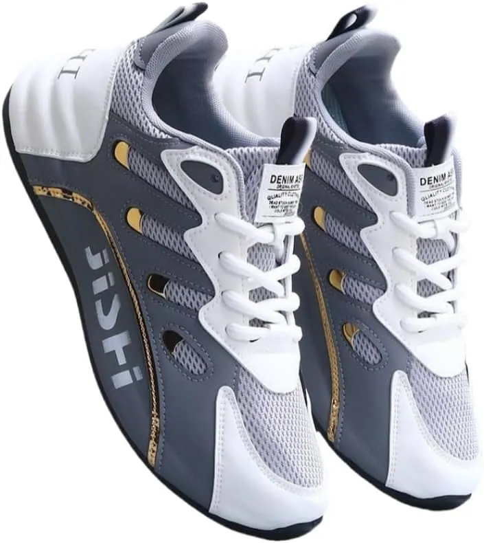Men's Road Running Shoes - Stylish Geometric Pattern, Breathable Mesh Upper & Durable Rubber Sole, Lace-Up Closure, Low-Top Design for All-Season Outdoor Activities