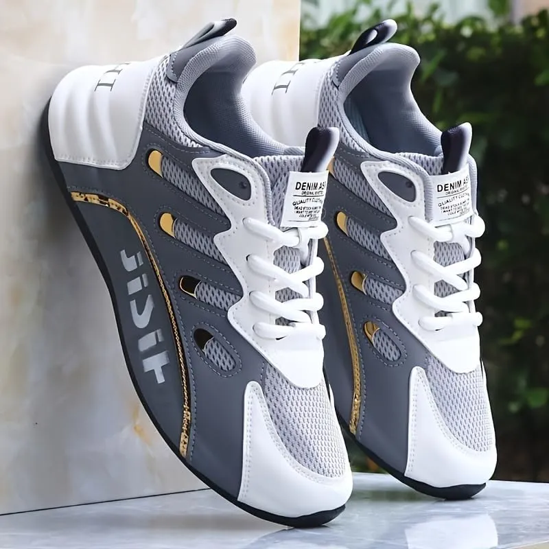Men's Road Running Shoes - Stylish Geometric Pattern, Breathable Mesh Upper & Durable Rubber Sole, Lace-Up Closure, Low-Top Design for All-Season Outdoor Activities