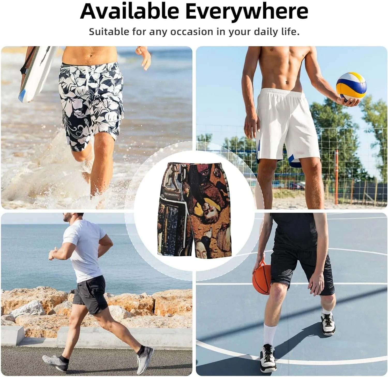 Mens Shorts Bathing for Van.1986 Halen Beach Pants,Beach Board Shorts Surf Quick Dry Breathable with Pocket Mesh Lining