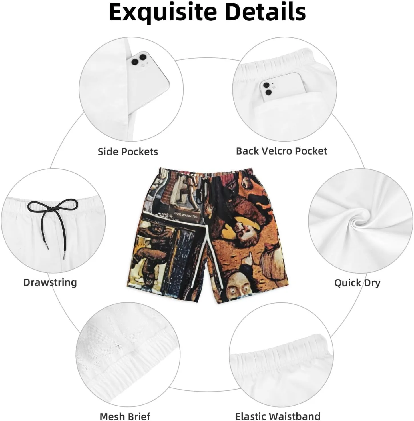 Mens Shorts Bathing for Van.1986 Halen Beach Pants,Beach Board Shorts Surf Quick Dry Breathable with Pocket Mesh Lining
