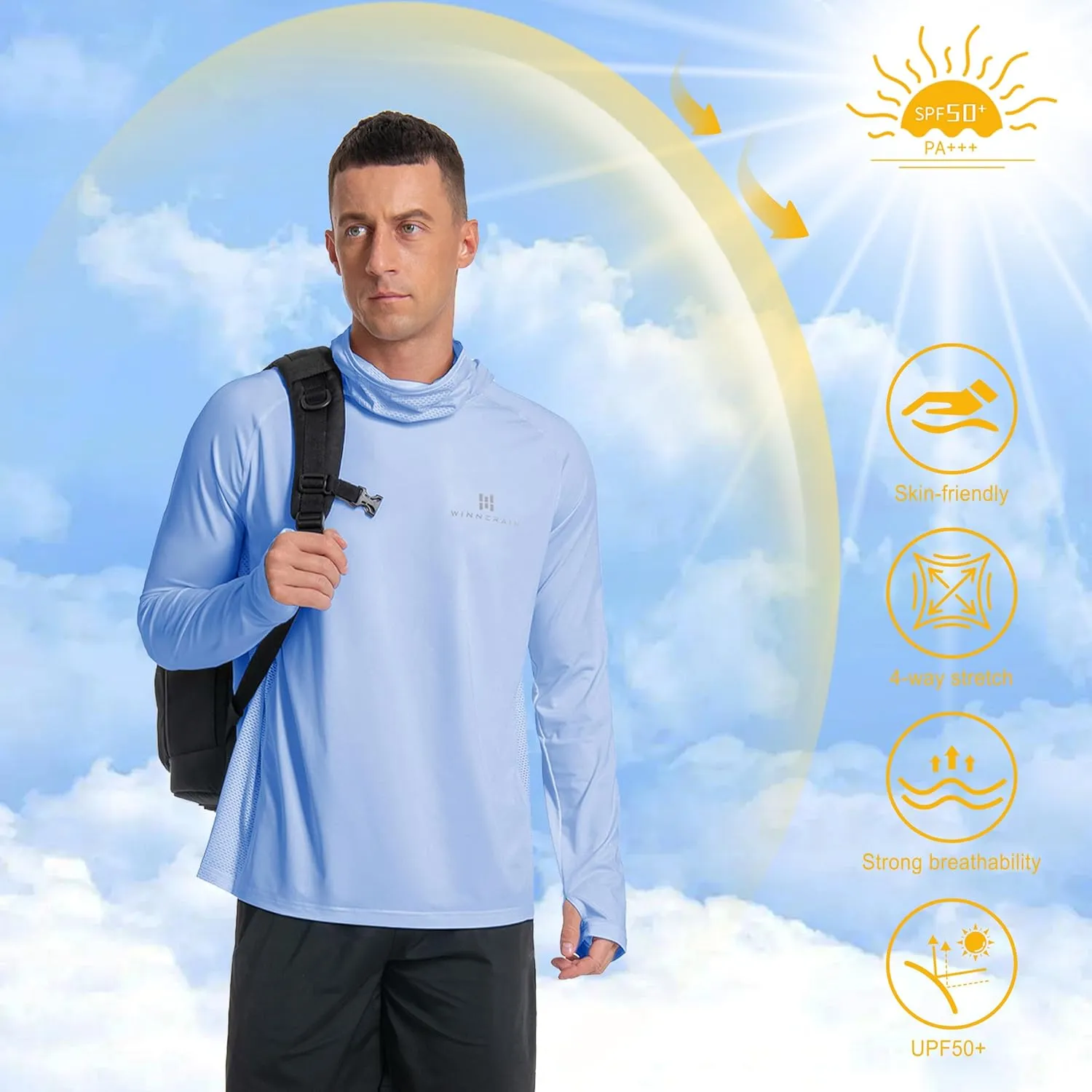 Men's Sun Protection Hoodie Loose Fit UPF 50  Long Sleeve Shirt SPF Lightweight Fishing Hiking Rash Guard