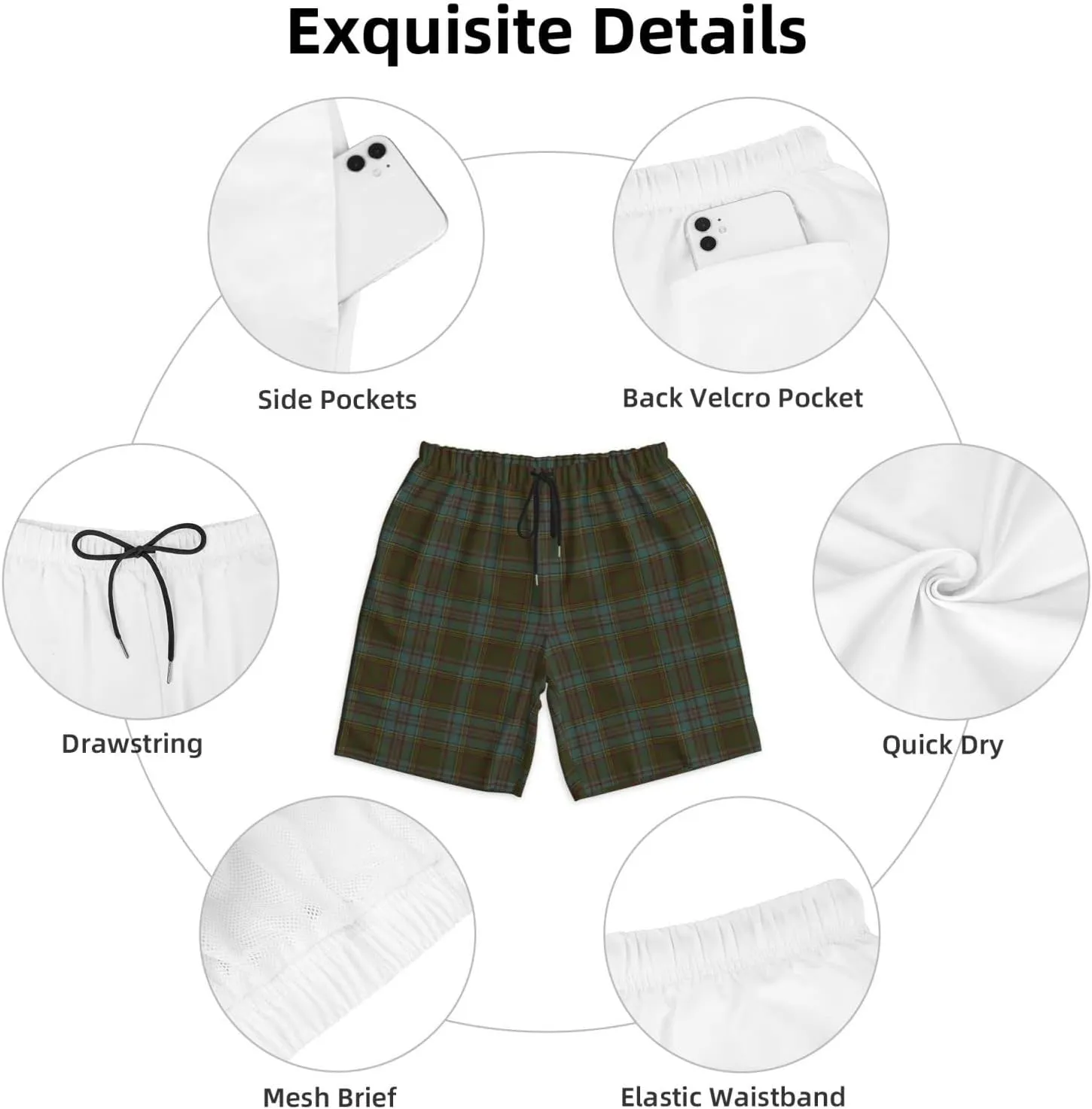 Men's Swim Trunks, Quick Dry Beach Shorts Summer Cool Beach Shorts with Mesh Lining