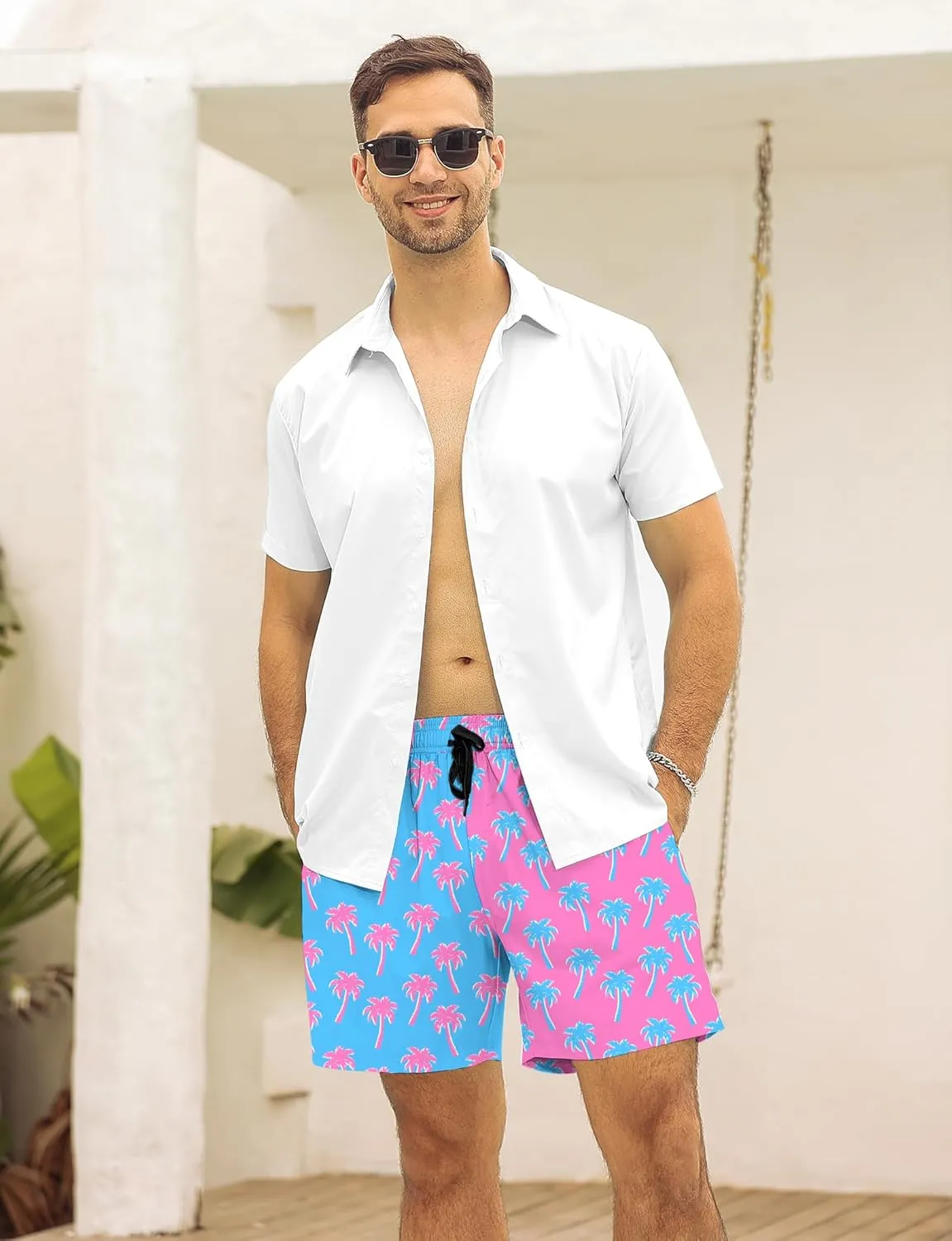 Mens Swim Trunks with Compression Liner 5.5" Inseam Quick Dry Swimsuit Shorts S-XXL