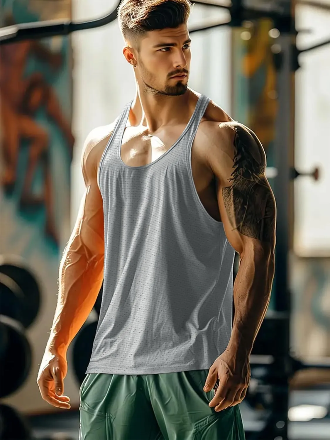 Men's Workout Stringer Tank Tops Mesh Quick Dry Y-Back Tops Muscle Athletic Shirts for Gym