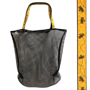 Mesh Beach Bag - Black with Bumble Bee Handles