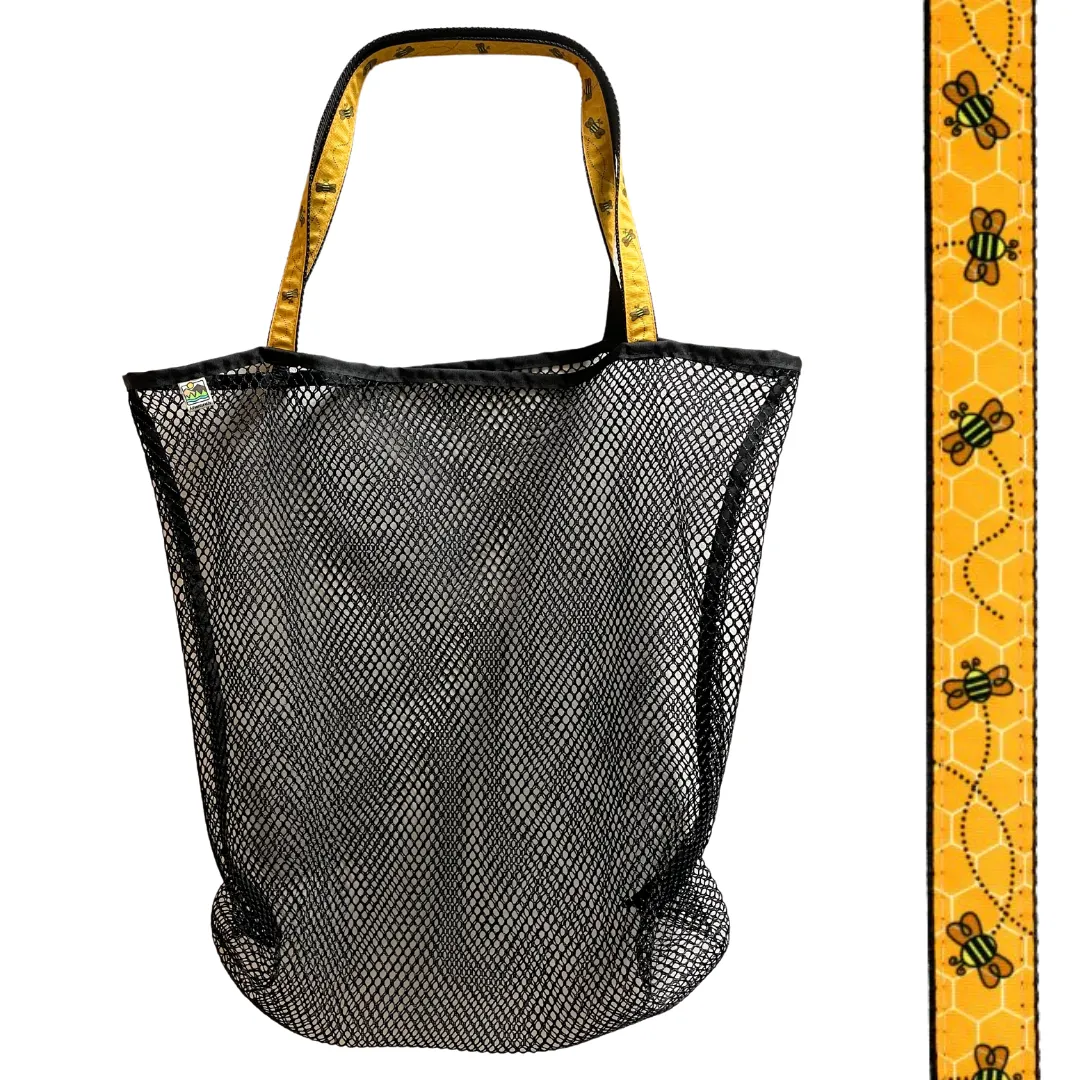 Mesh Beach Bag - Black with Bumble Bee Handles