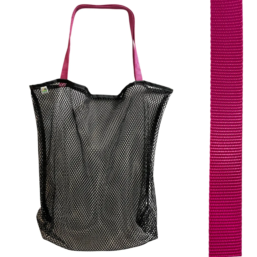 Mesh Beach Bag - Black with Pink Handles