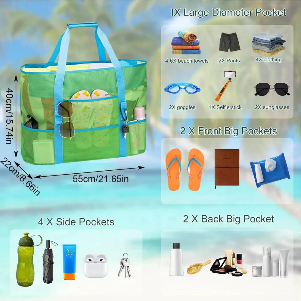 Mesh Beach Bag - Foldable Zippered and Breathable Tote