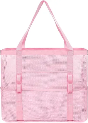 Mesh Beach Bag - Large Beach Tote Bag with Multiple Pockets for Family Beach Bag for Toys & Vacation Essentials