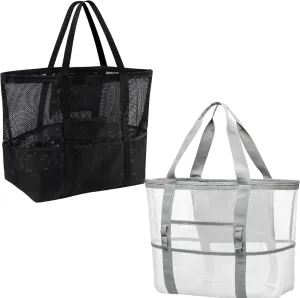 Mesh Beach Bag, Large Beach Tote, Pool Bag for Beach/Pool Trip Essential 2pieces