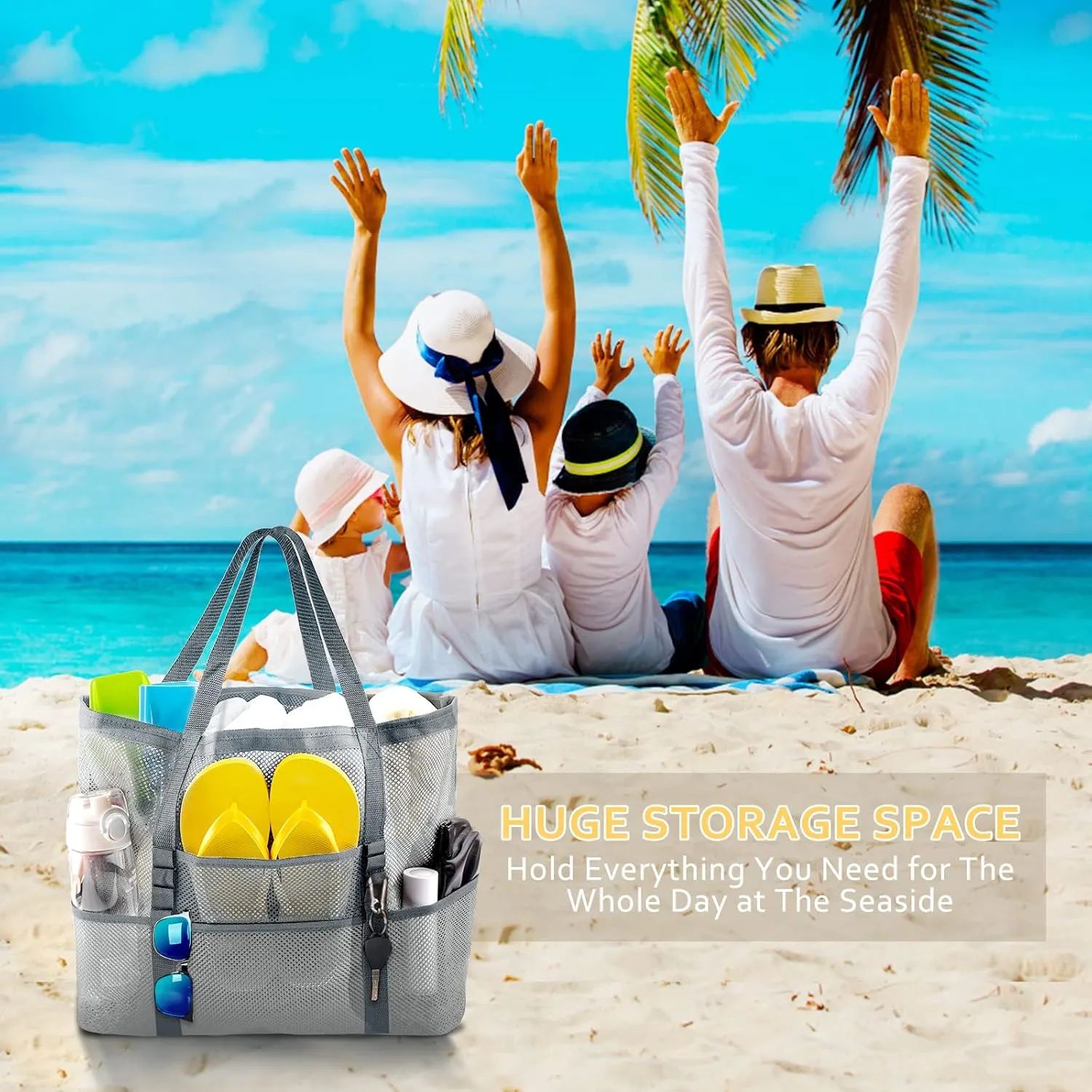 Mesh Beach Bag - Large Tote Bag for Family, Toys & Vacation Essentials