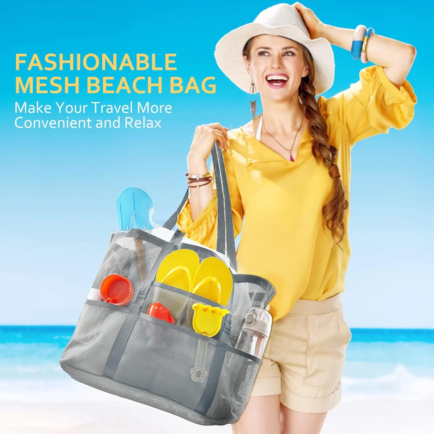 Mesh Beach Bag - Large Tote Bag for Family, Toys & Vacation Essentials