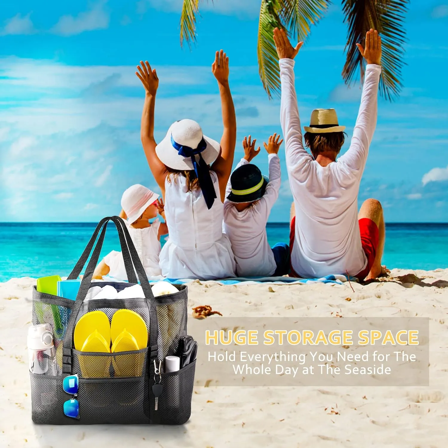 Mesh Beach Bag - Large Tote Bag for Family, Toys & Vacation Essentials