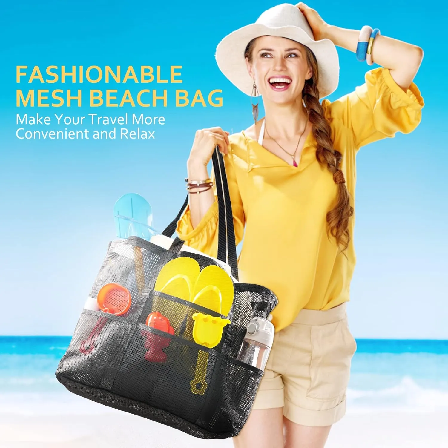 Mesh Beach Bag - Large Tote Bag for Family, Toys & Vacation Essentials