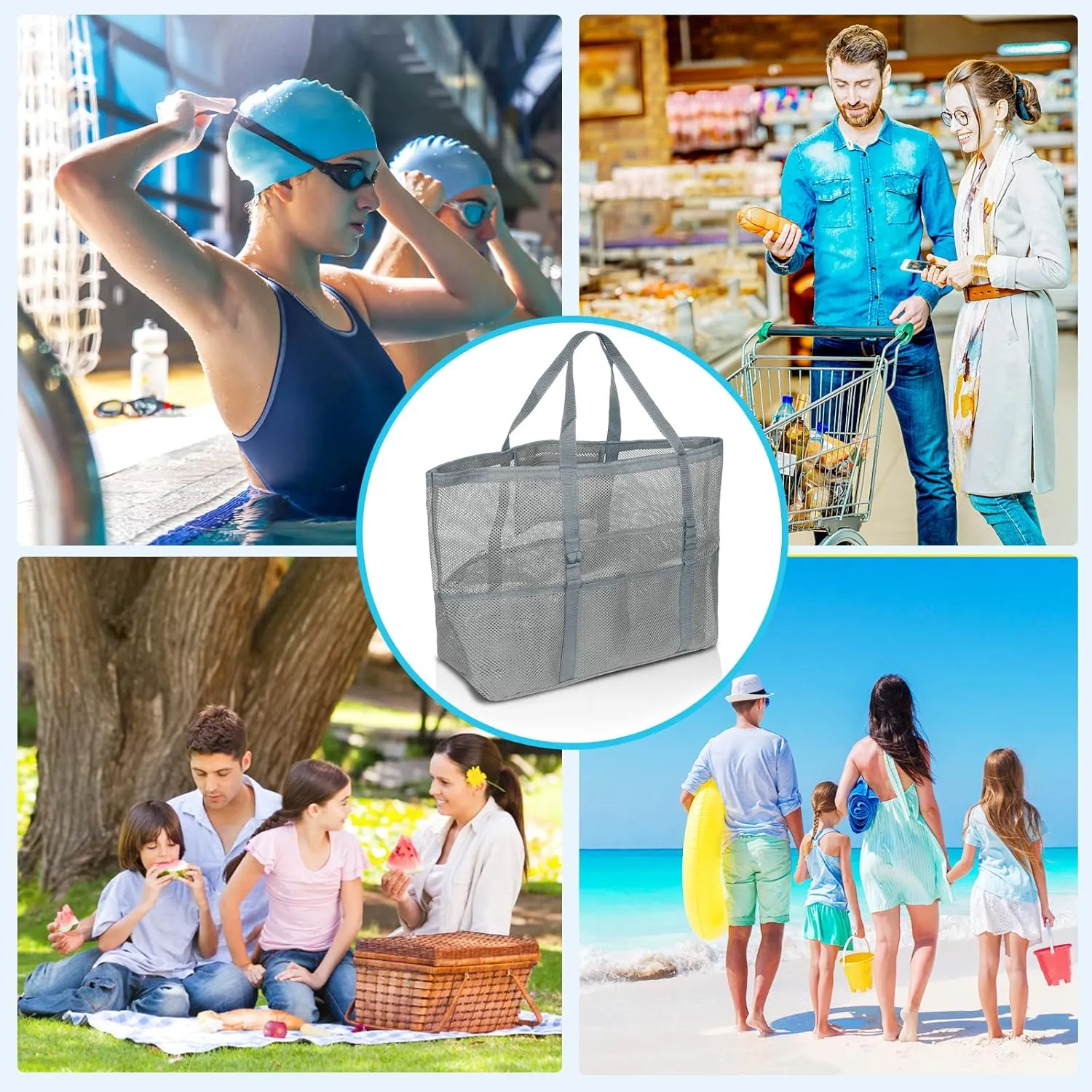 Mesh Beach Bag - Large Tote Bag for Family, Toys & Vacation Essentials