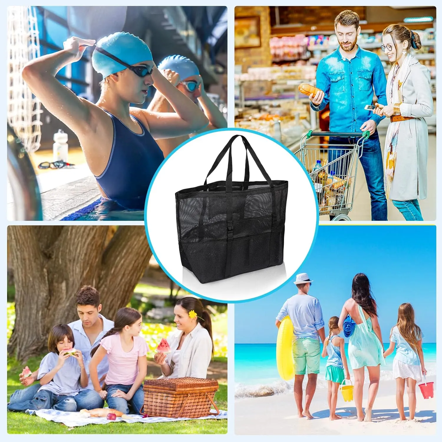 Mesh Beach Bag - Large Tote Bag for Family, Toys & Vacation Essentials
