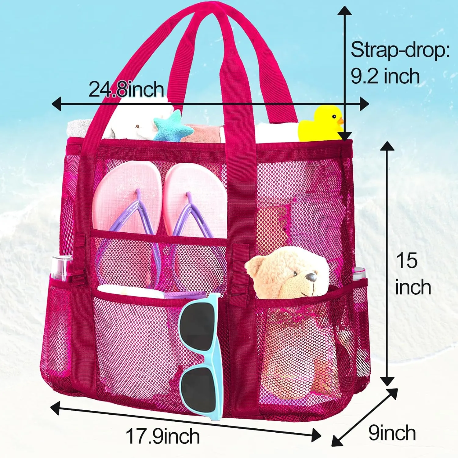 Mesh Beach Bags for Women - Plus Waterproof Sandproof Tote Bag