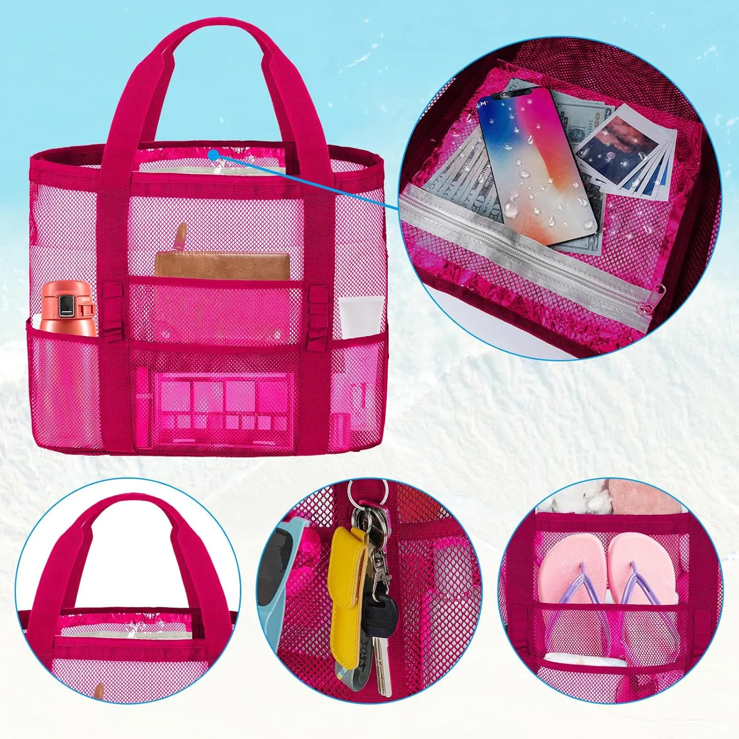 Mesh Beach Bags for Women - Plus Waterproof Sandproof Tote Bag