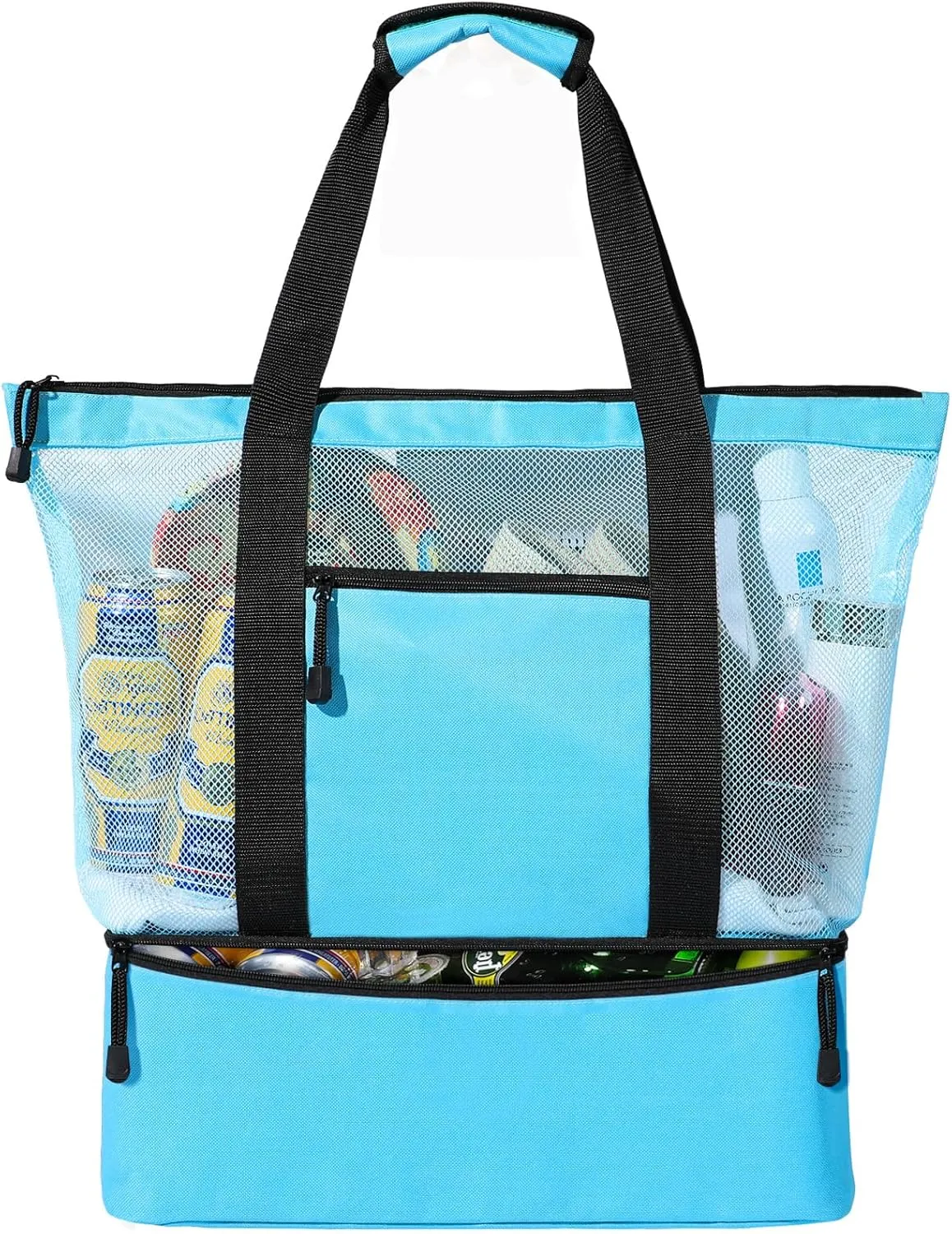 Mesh Beach Tote Bag With Cooler - Cooler Beach Bags for Women, Large Tote Bags Waterproof Sandproof Swim Pool Travel Daily Tote Bag, Blue