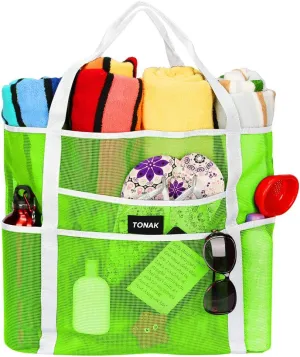 Mesh Beach Toy Tote Grocery Storage Net Bag Oversized Big XL with Pockets Foldable Lightweight for Family Pool