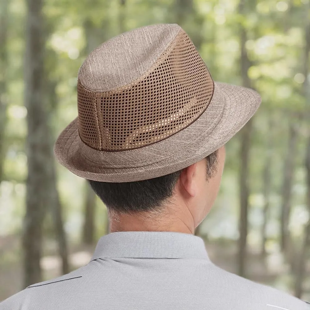 Mesh Fedora Hat for Men Summer Fedora Hats Trilby Hat Sun Beach Hat Panama Hat, 55-61cm
