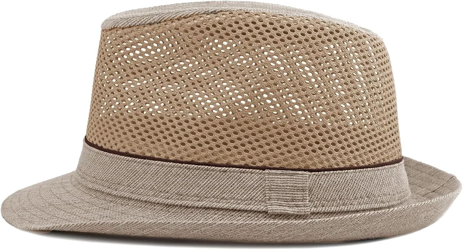Mesh Fedora Hat for Men Summer Fedora Hats Trilby Hat Sun Beach Hat Panama Hat, 55-61cm