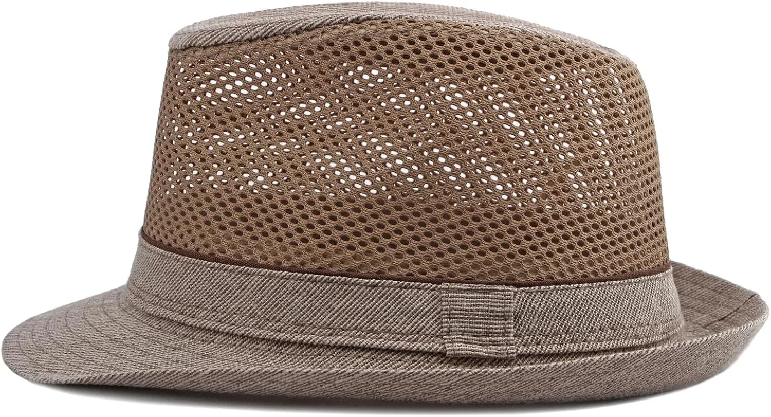 Mesh Fedora Hat for Men Summer Fedora Hats Trilby Hat Sun Beach Hat Panama Hat, 55-61cm