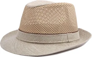 Mesh Fedora Hat for Men Summer Fedora Hats Trilby Hat Sun Beach Hat Panama Hat, 55-61cm
