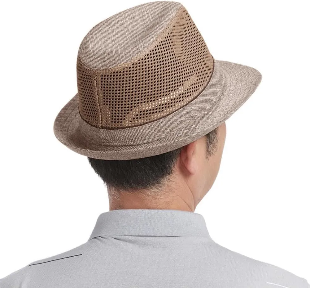 Mesh Fedora Hat for Men Summer Fedora Hats Trilby Hat Sun Beach Hat Panama Hat, 55-61cm