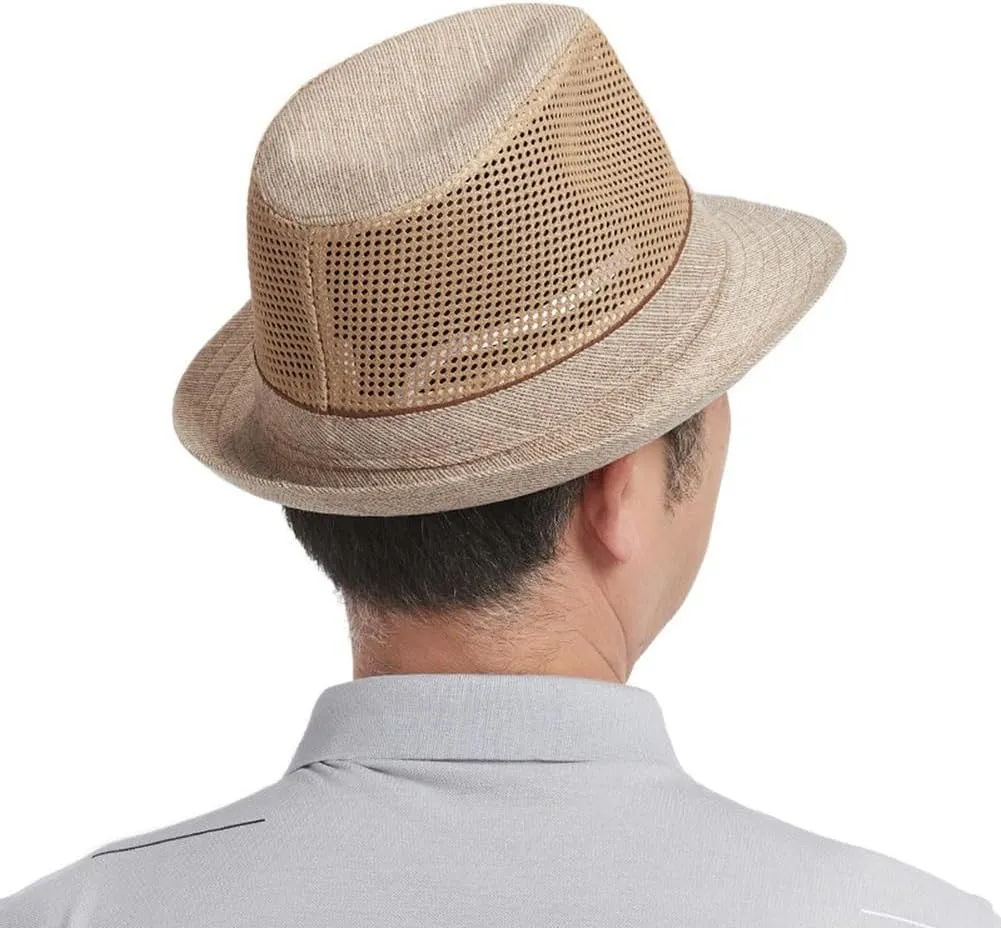 Mesh Fedora Hat for Men Summer Fedora Hats Trilby Hat Sun Beach Hat Panama Hat, 55-61cm