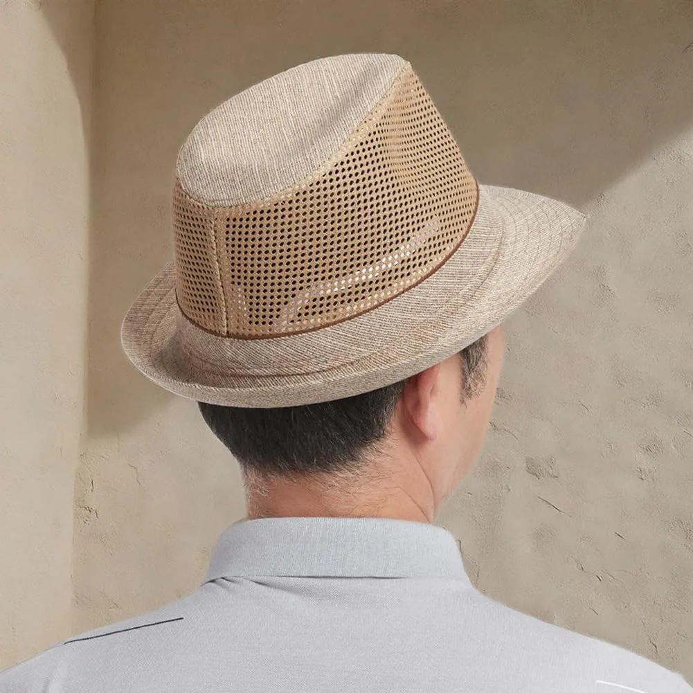 Mesh Fedora Hat for Men Summer Fedora Hats Trilby Hat Sun Beach Hat Panama Hat, 55-61cm
