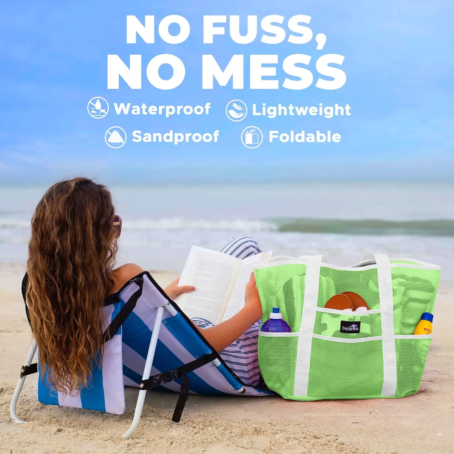 Mesh Sand Free Bag - Strong Lightweight Bag For Beach & Vacation Essentials. Tons of Storage!