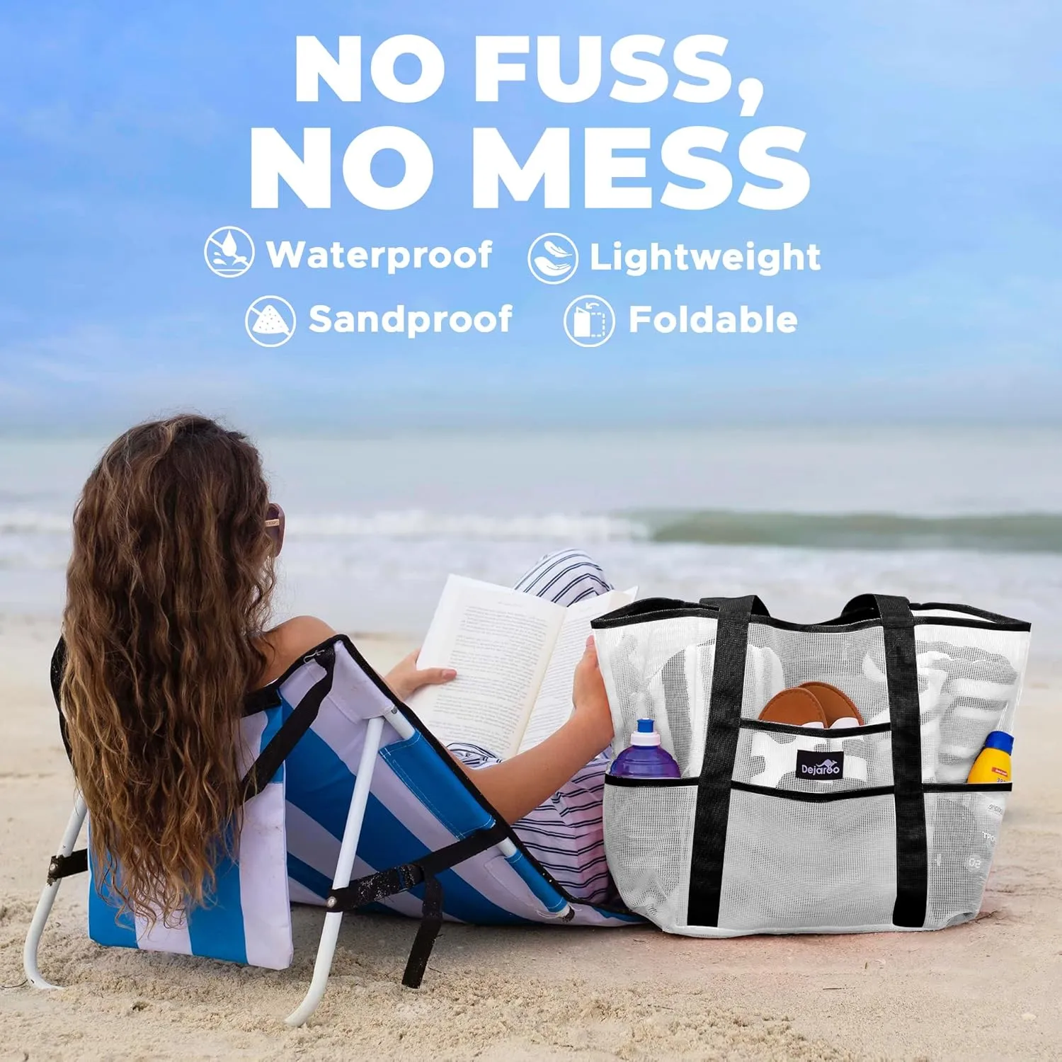 Mesh Sand Free Bag - Strong Lightweight Bag For Beach & Vacation Essentials. Tons of Storage!