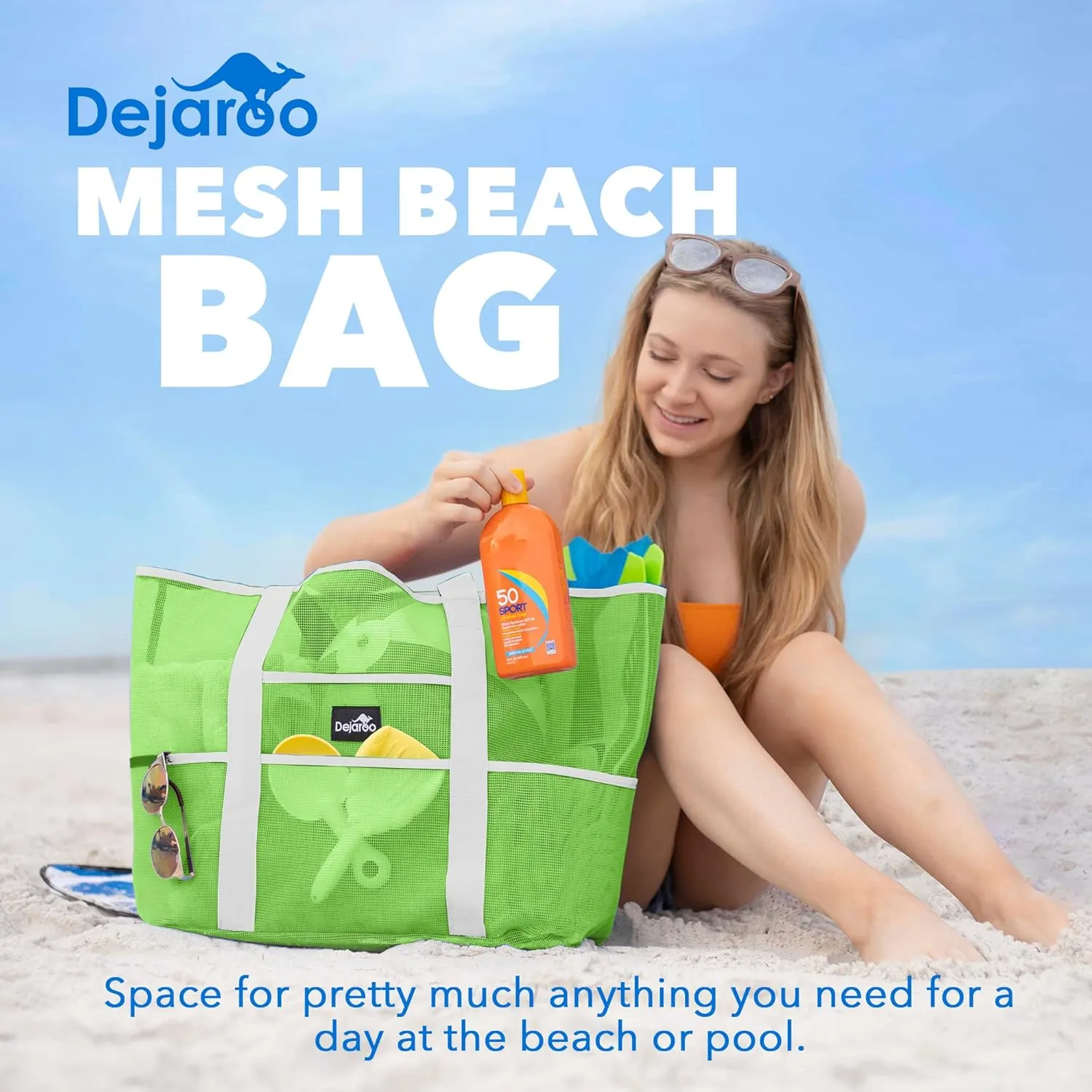 Mesh Sand Free Bag - Strong Lightweight Bag For Beach & Vacation Essentials. Tons of Storage!