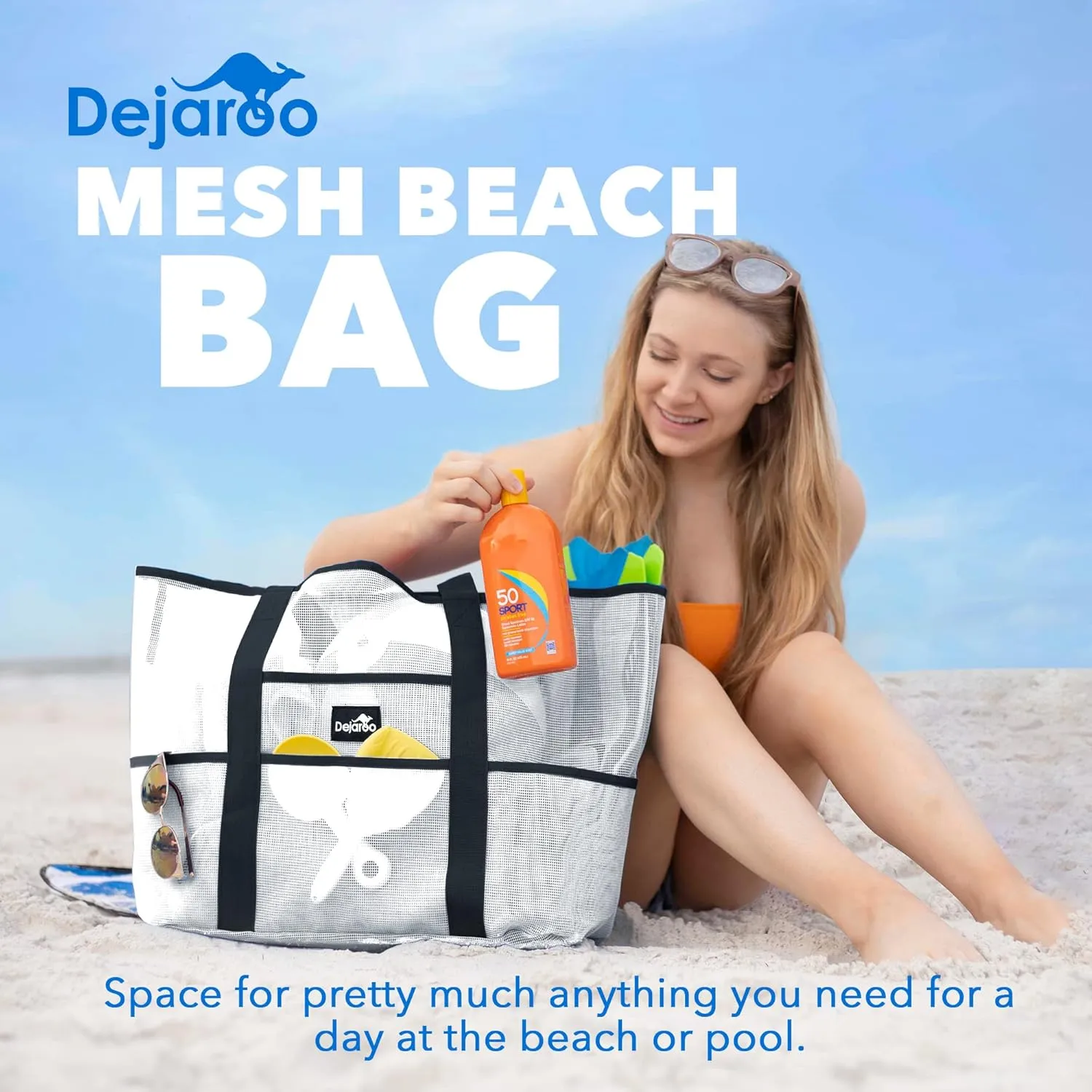 Mesh Sand Free Bag - Strong Lightweight Bag For Beach & Vacation Essentials. Tons of Storage!