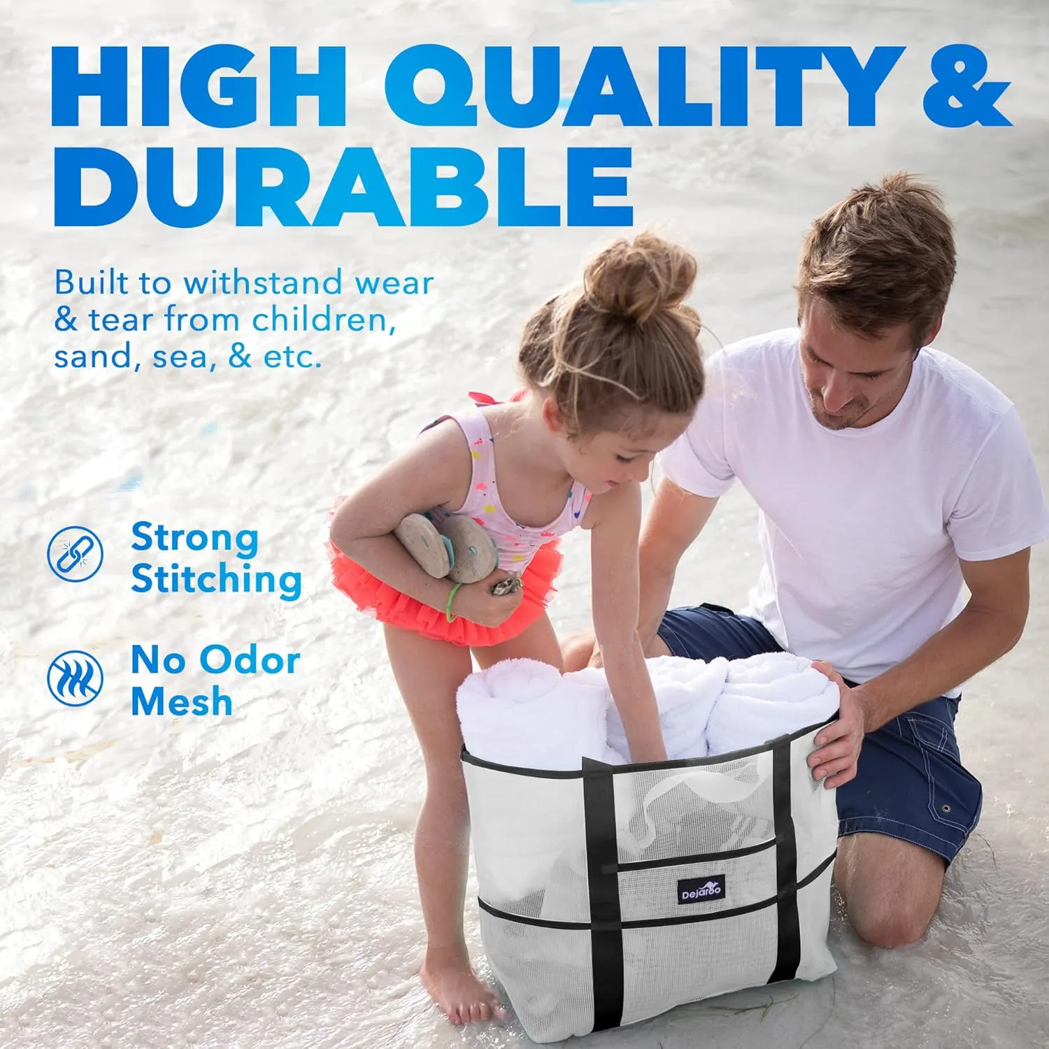 Mesh Sand Free Bag - Strong Lightweight Bag For Beach & Vacation Essentials. Tons of Storage!