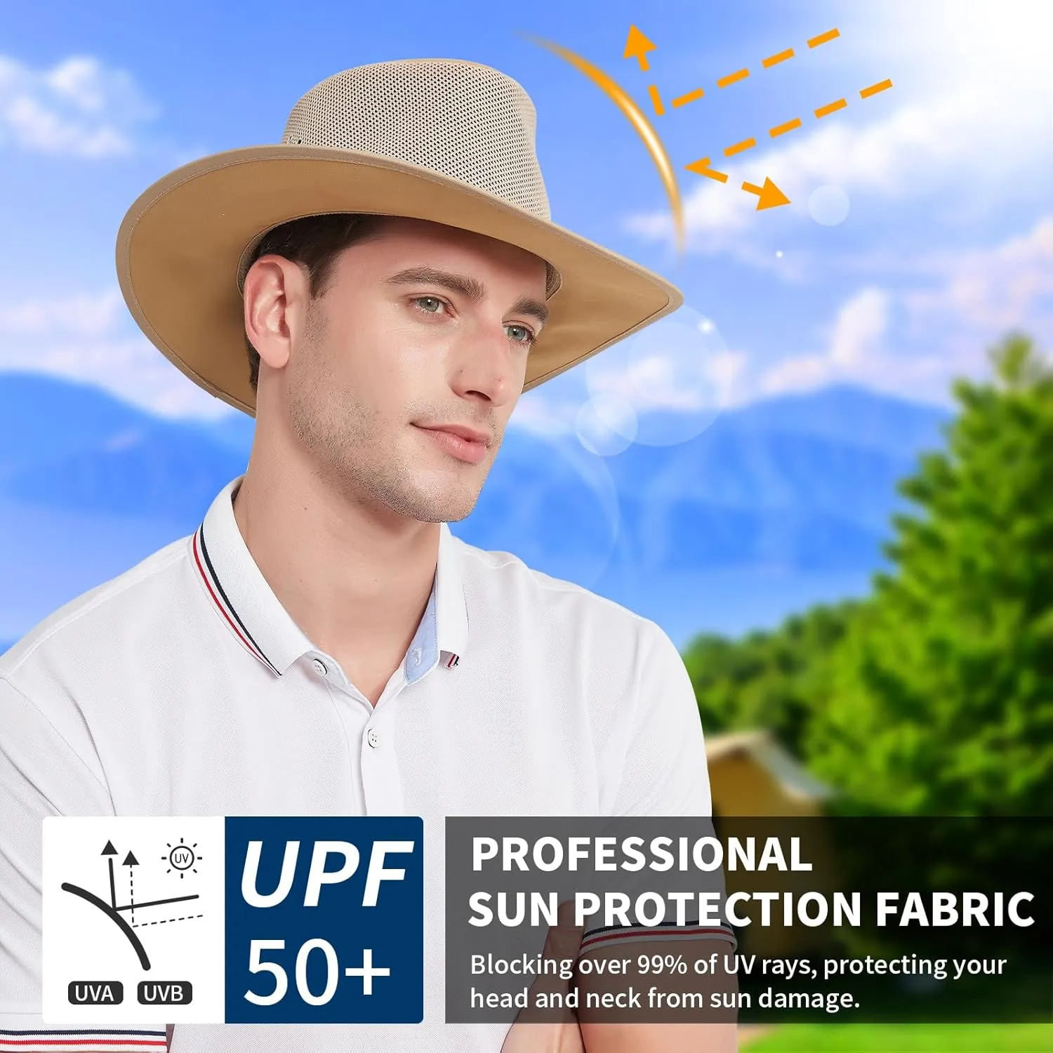 Mesh Sun Hat for Men Golf Soaker Hats Summer Beach Safari Wide Brim Fishing Cap Outdoor